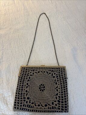 Clutch Vintage-Inspired Black & Taupe Crochet Frame Shoulder or Cross Body
